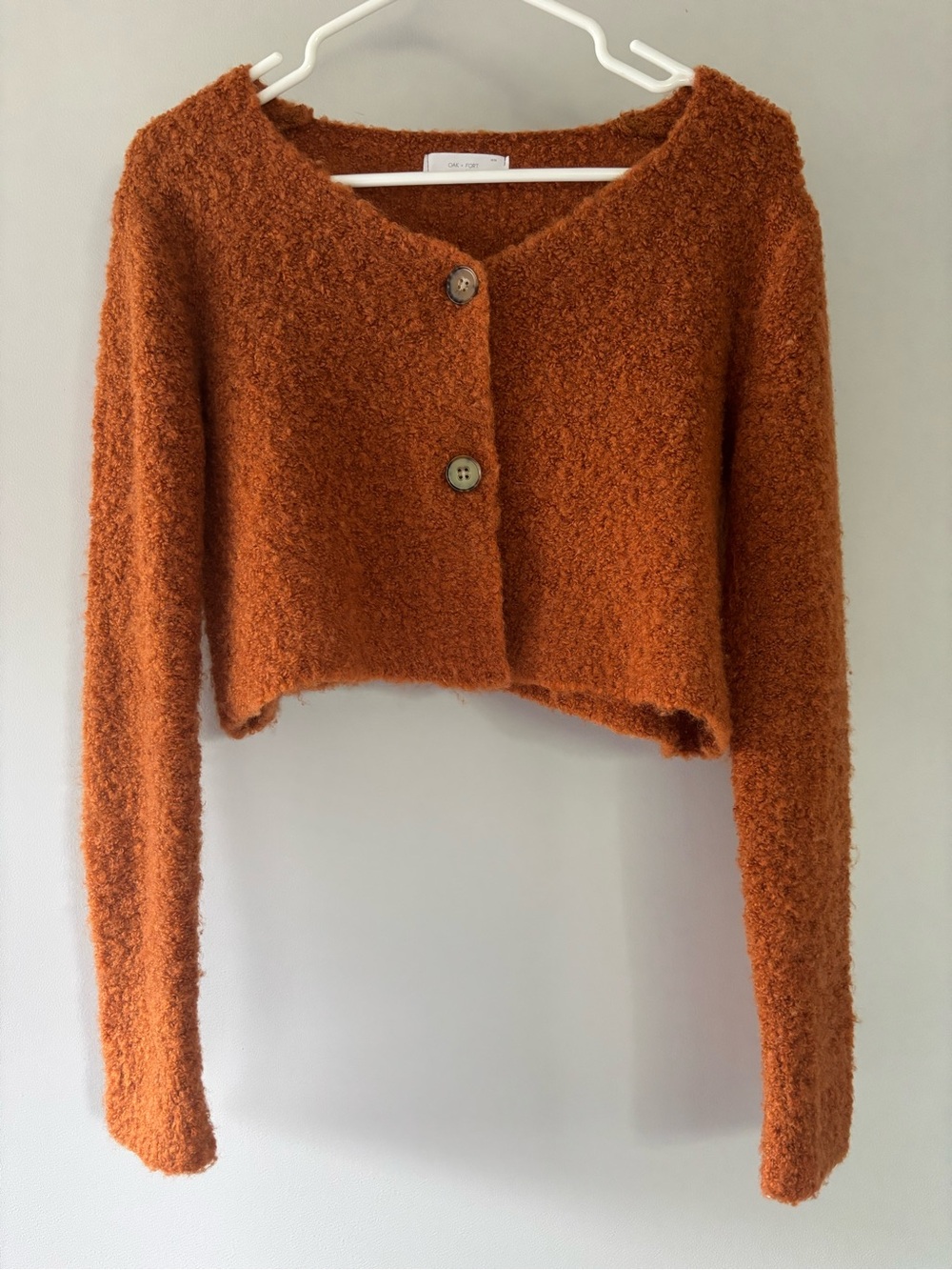 Oak & Fort Cozy Textured Cropped Cardigan - Burnt Orange